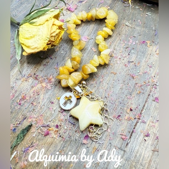 Chunky citrine star charms beaded bohemian bracelet - Picture 2 of 2